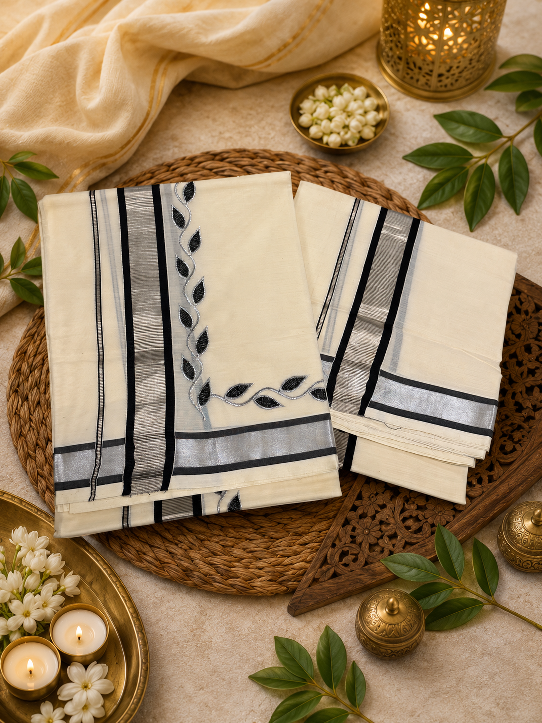 Kerala settu mundu with silver border
