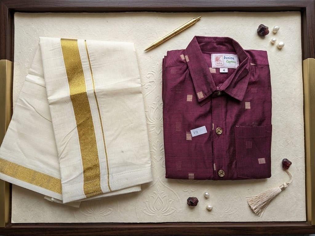 Boys Premium Kasavu Mundu & Shirt Set