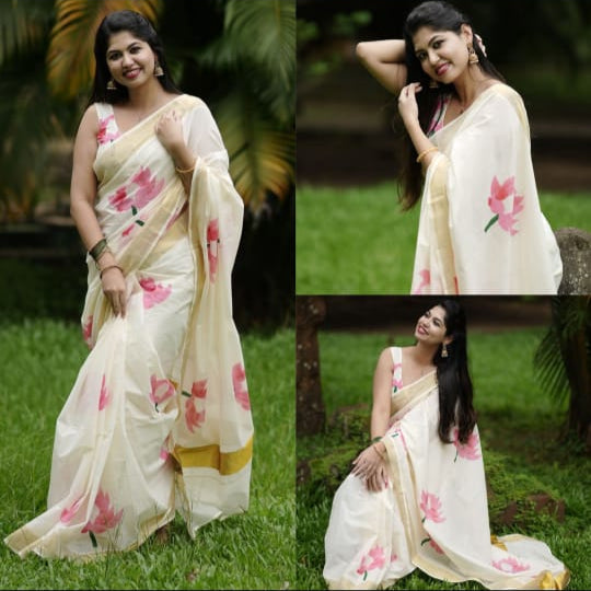 Kerala Cotton Lotus Saree