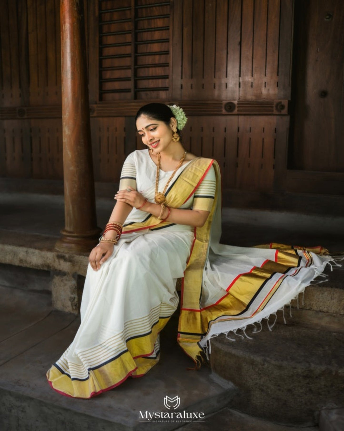 Pure Handloom Saree with Golden and Red and Black Border(Pre order)