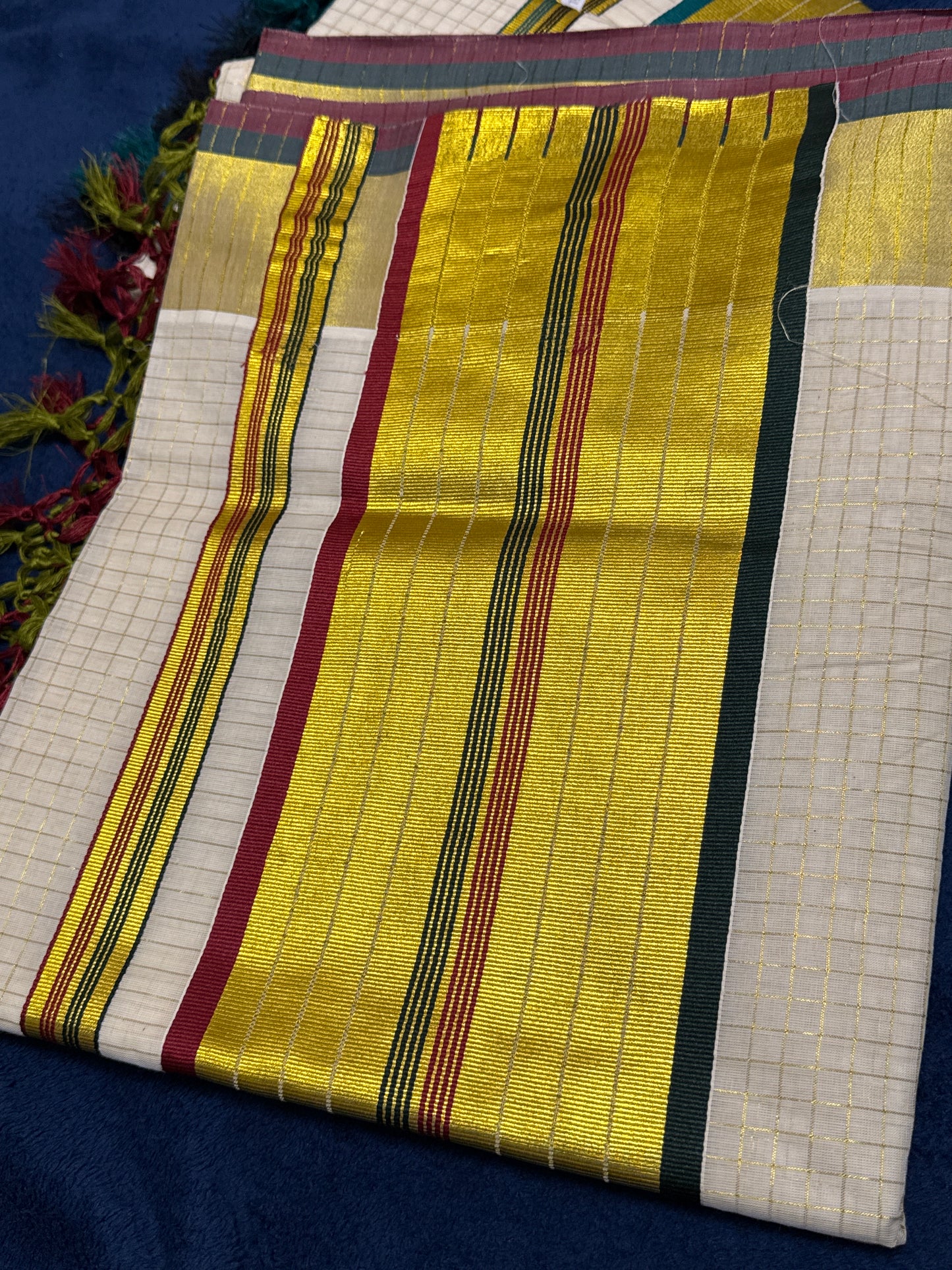 Kerala Set Saree with golden zeri checks