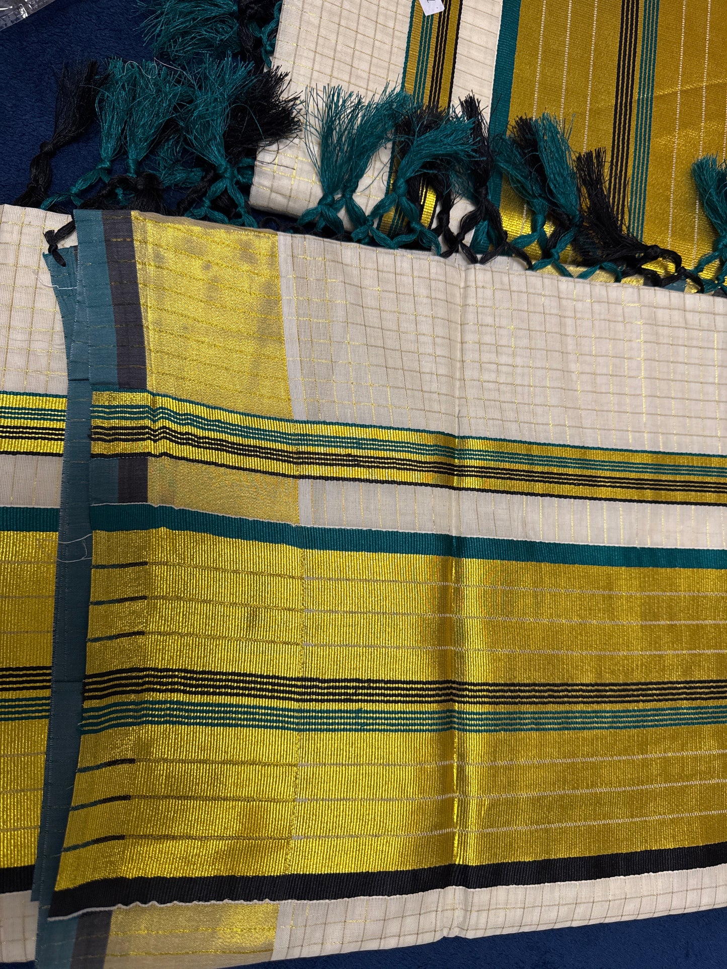 Kerala Set Saree with golden zeri checks