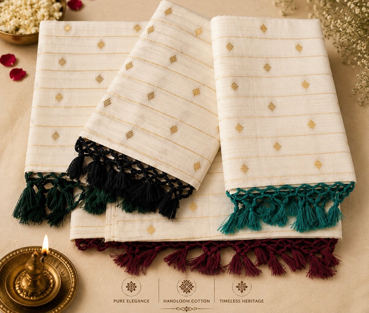 Diamond Butta Borderless Kerala Kasavu Saree
