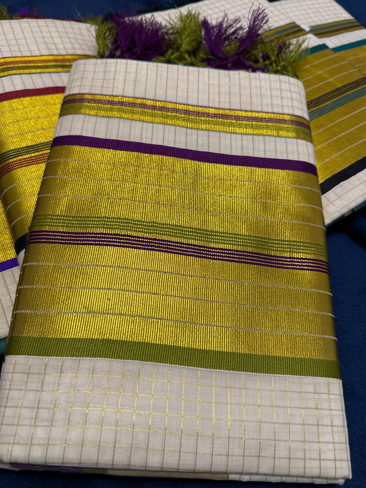 Kerala Set Saree with golden zeri checks