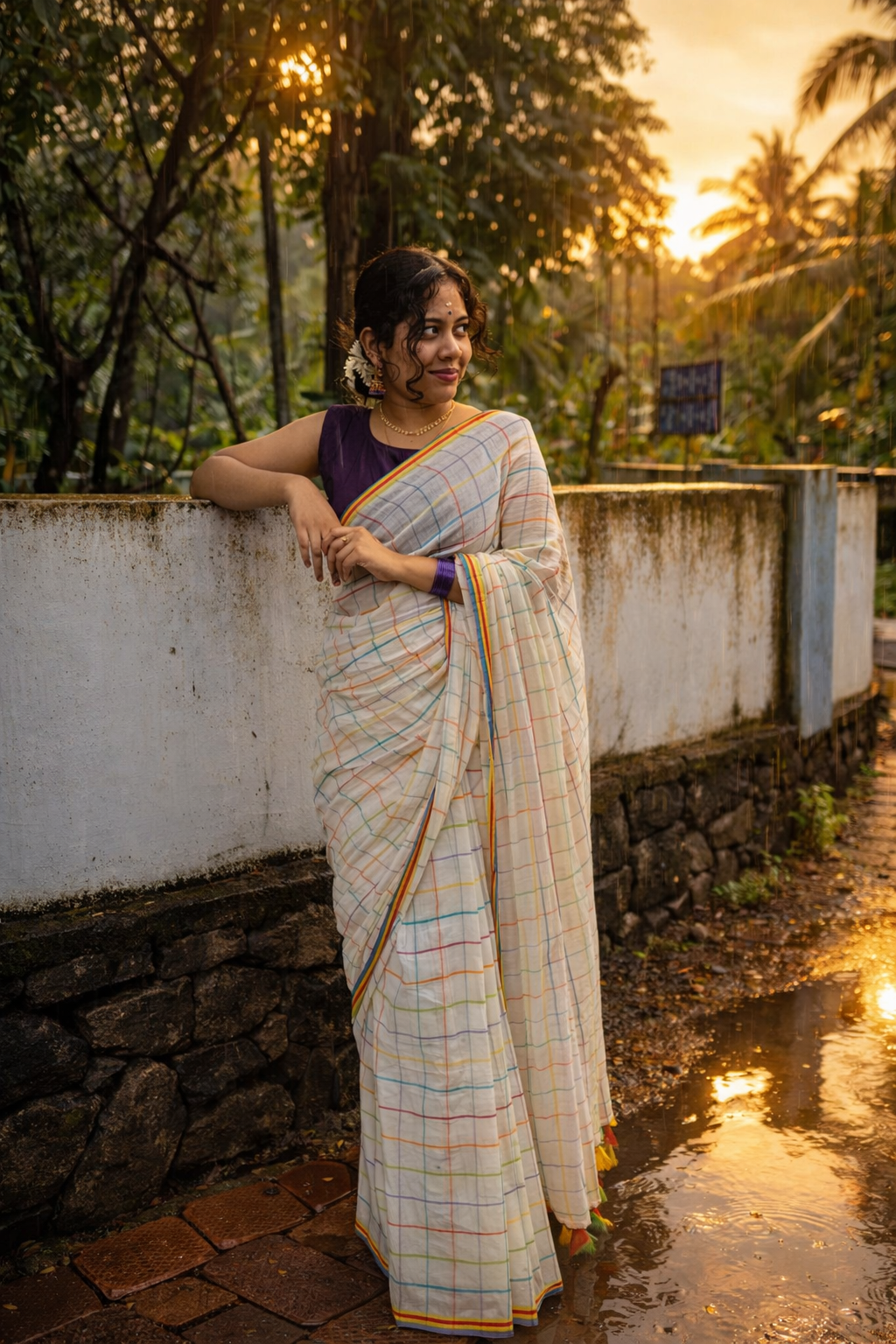 Mul Mul cotton saree with blouse piece