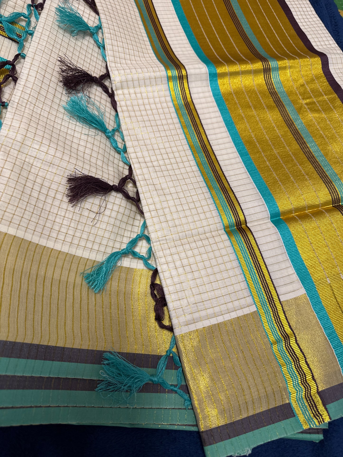 Kerala Set Saree with golden zeri checks