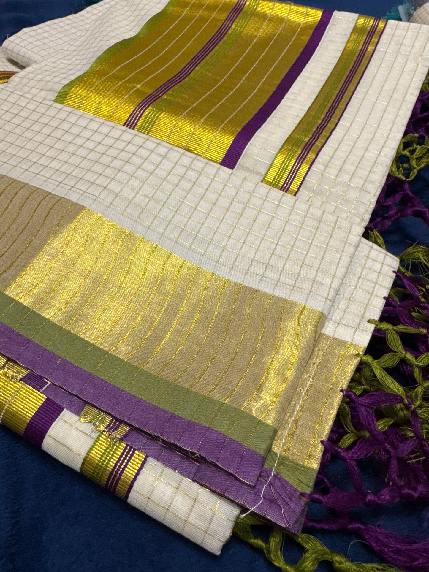 Kerala Set Saree with golden zeri checks