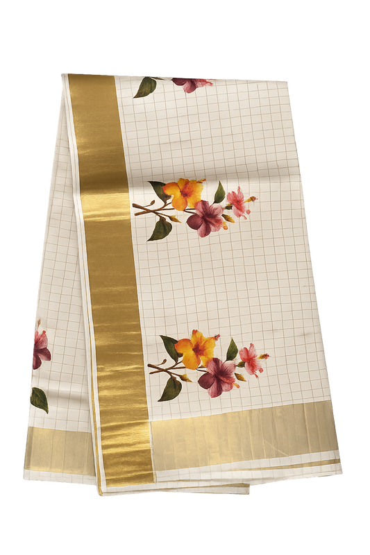 Floral Kasavu saree