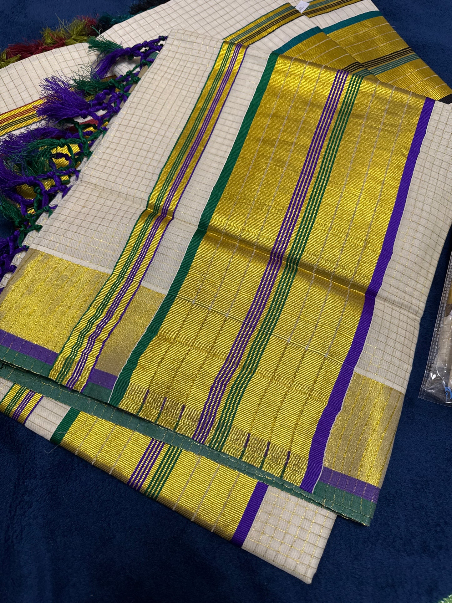 Kerala Set Saree with golden zeri checks
