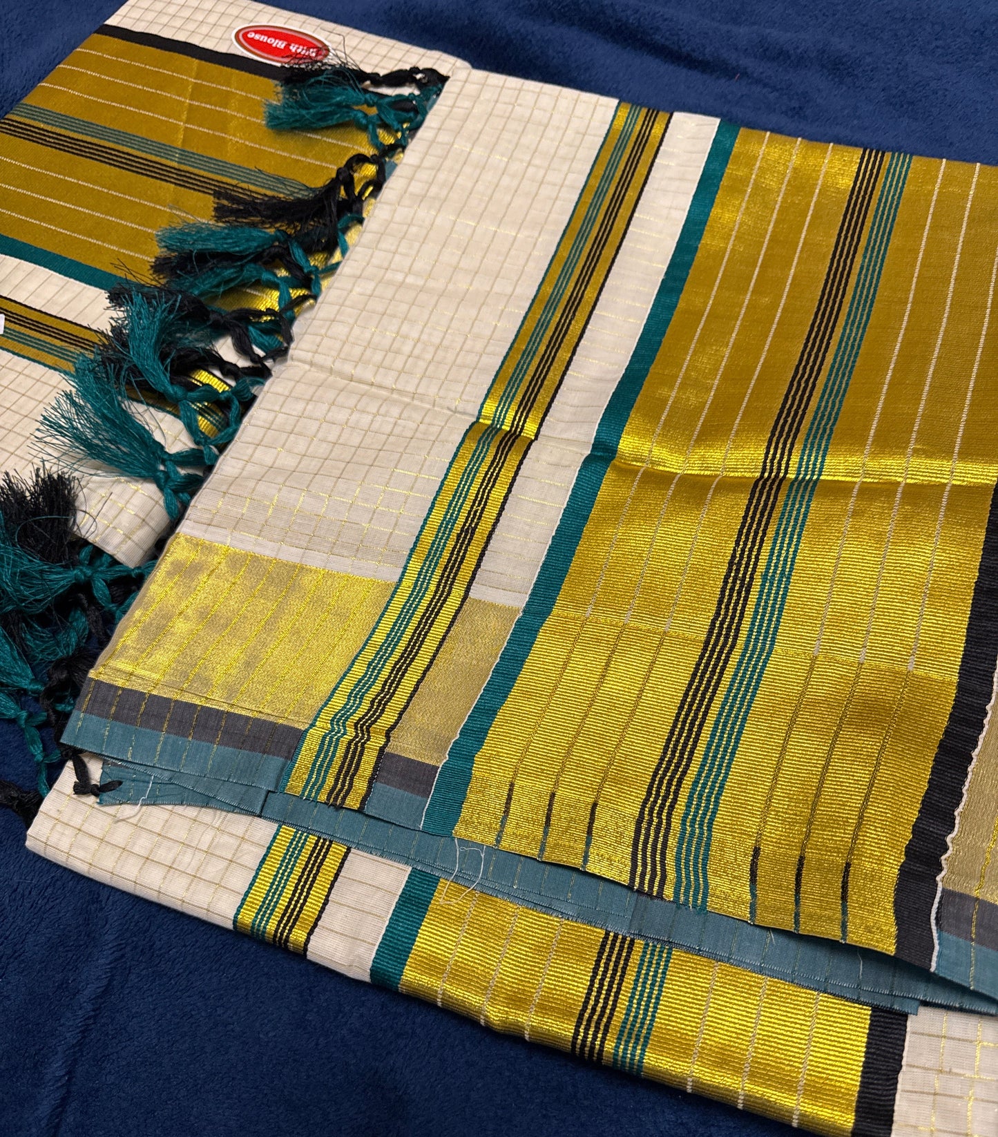 Kerala Set Saree with golden zeri checks