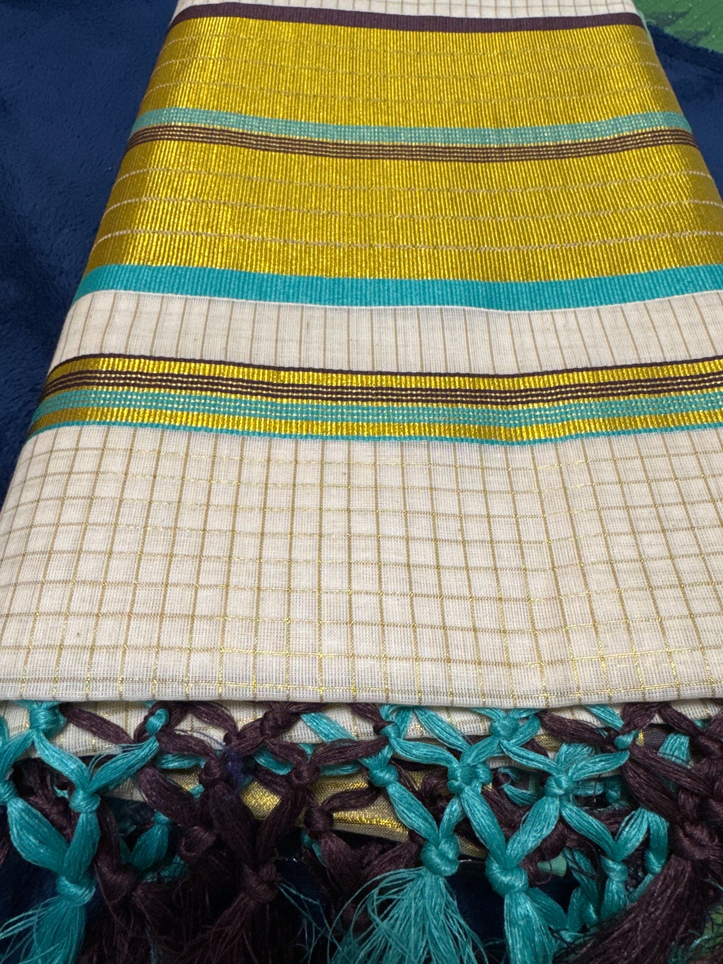 Kerala Set Saree with golden zeri checks