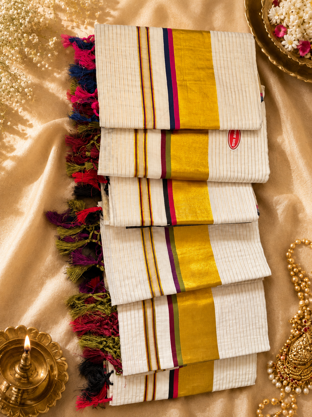 Premium Striped Double Shade kerala Kasavu Saree