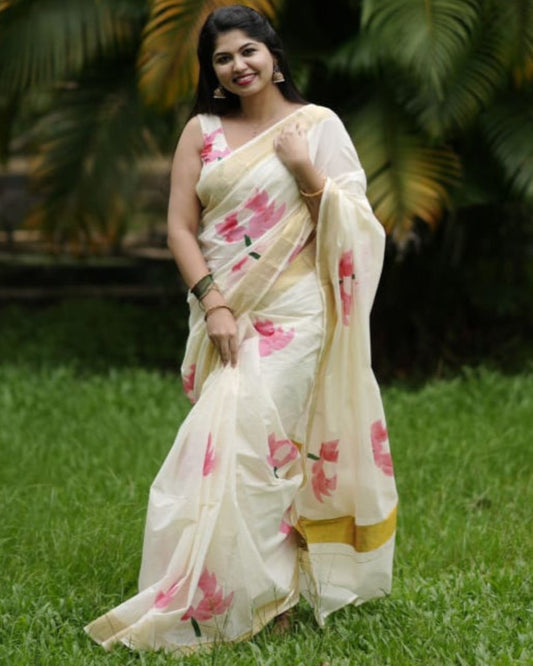 Kerala Cotton Lotus Saree